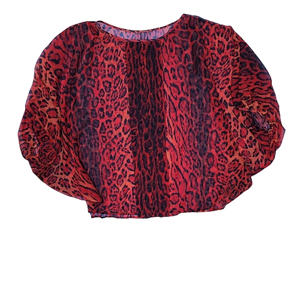 Sheer Mob Wife Leopard Baddie Batwing Blouse Dolman Puff Sleeve Ombre Top ♥️
